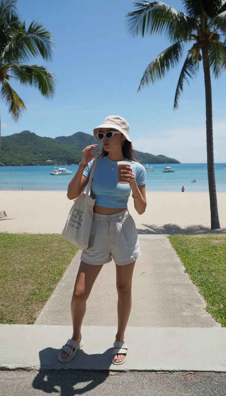 Summer Beach Outfit For Women 2026 Sporty Chic Shorts Look for Active Beach Days