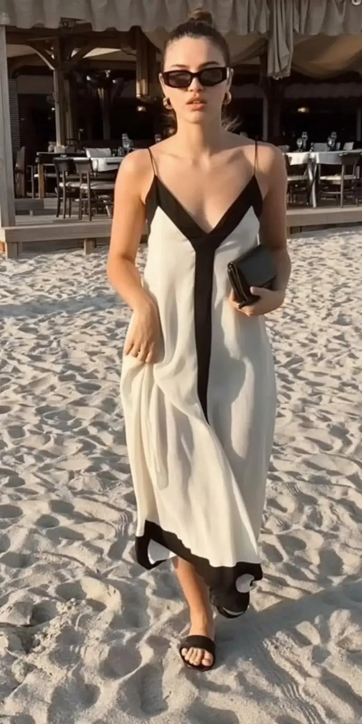 summer beach outfit for women 2026 Slip dress elegance with a minimalist evening feel