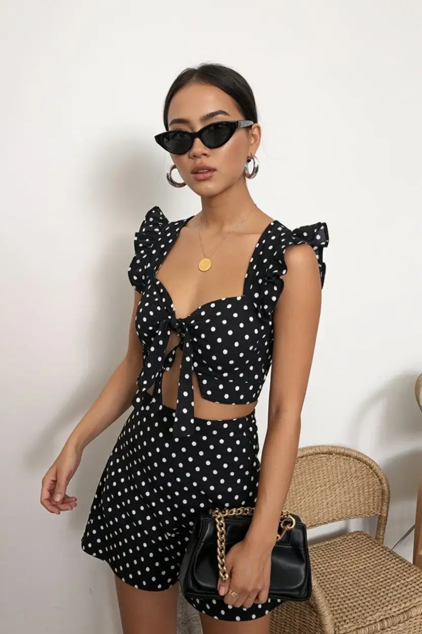 summer beach outfit for women 2026 Playful polka dot set with a flirty summer attitude