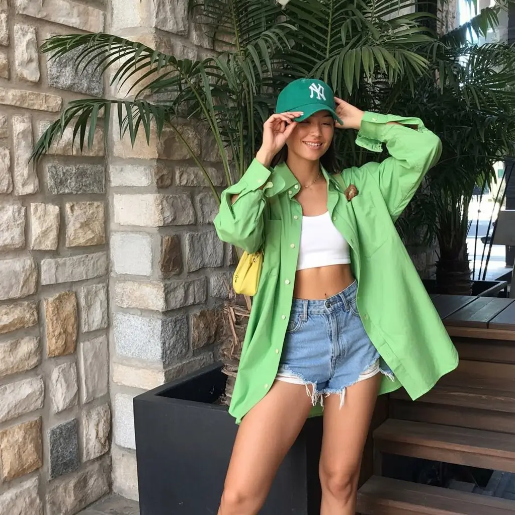 Summer Beach Outfit For Women 2026 Denim Shorts and Oversized Shirt for Effortless Cool