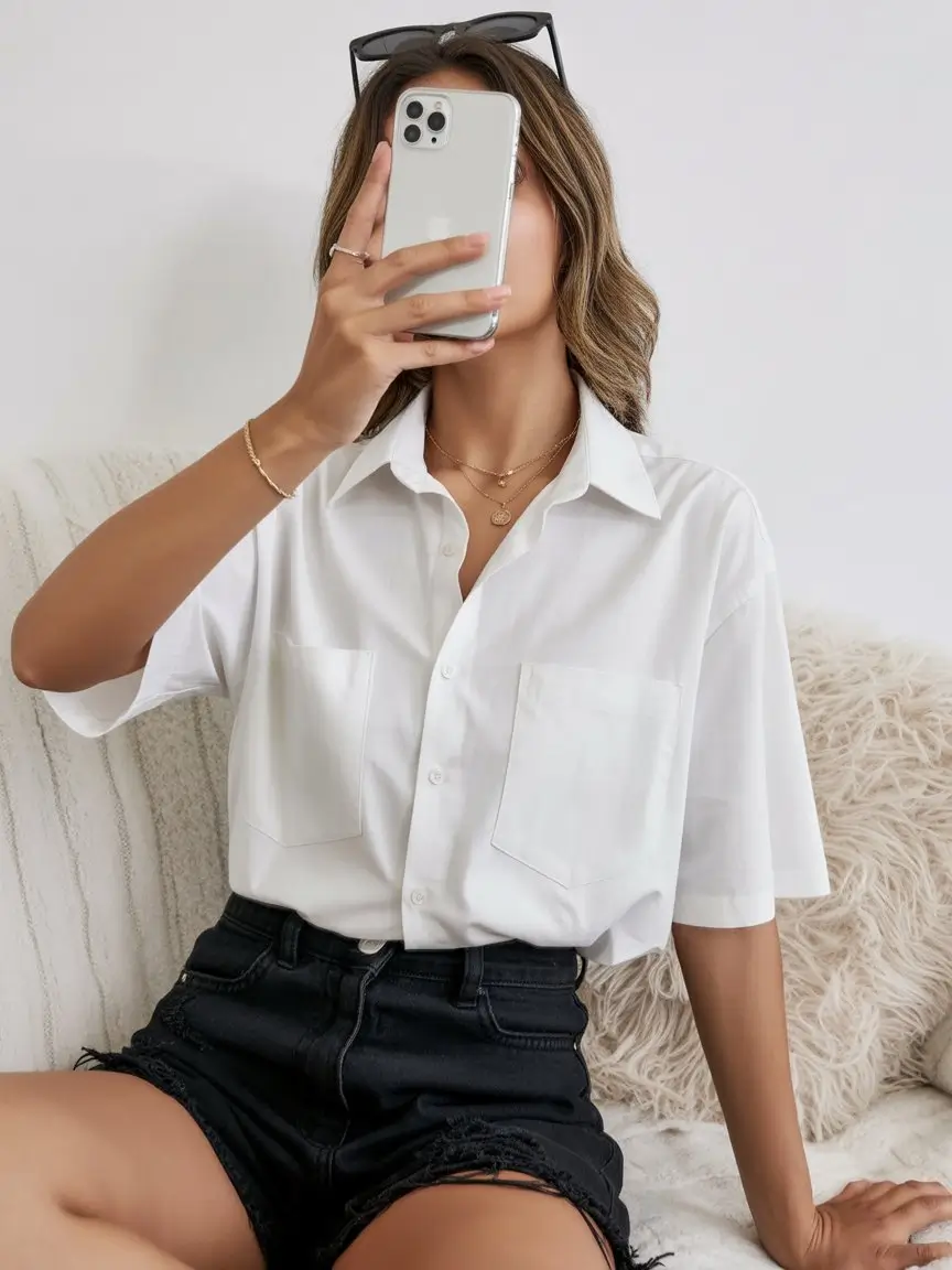 summer blouses for women 2026 Crisp oversized white shirt with relaxed tailoring