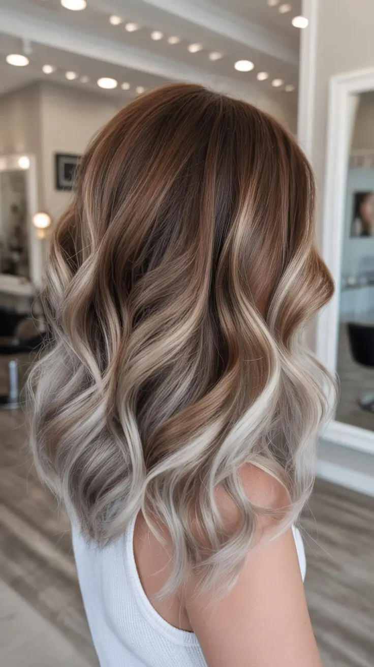 summer brunette hair color for women 2026 Bright blonde melt over a soft brunette base