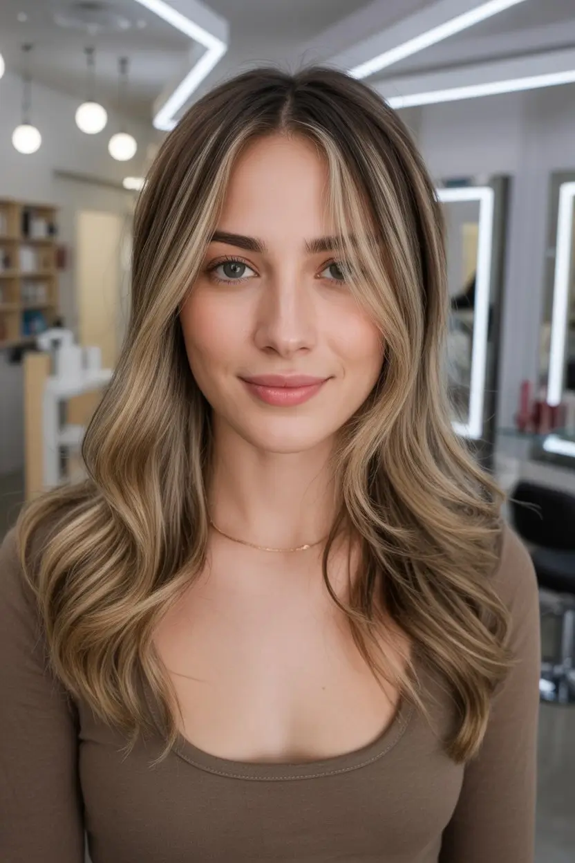 summer brunette hair color for women 2026 Soft beige blonde ribbons on a brunette base