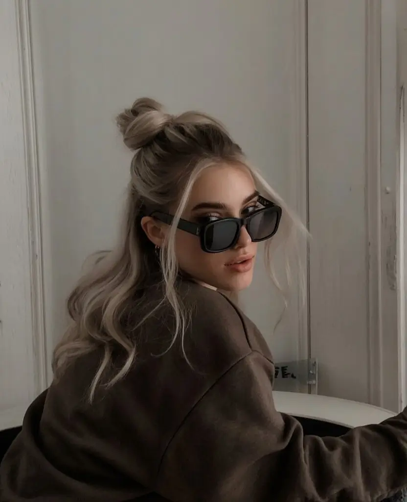 summer brunette hair color for women 2026 Cool blonde accented brunette in a relaxed updo