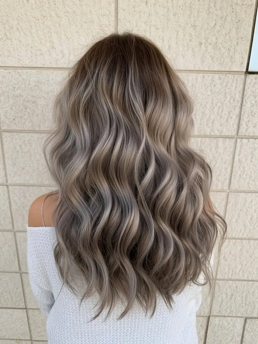summer brunette hair color for women 2026 Smoky beige brunette with soft dimensional waves