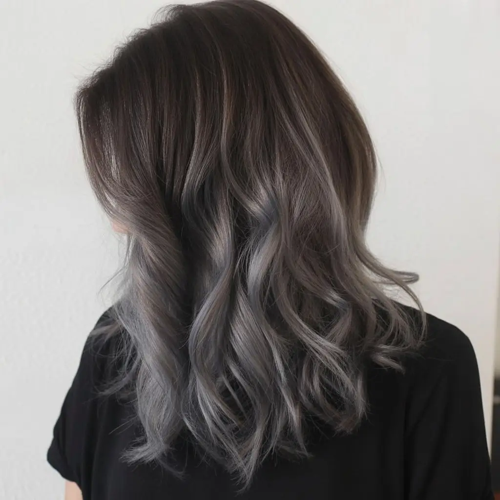 summer brunette hair color for women 2026 Cool ash brunette with silver infused highlights