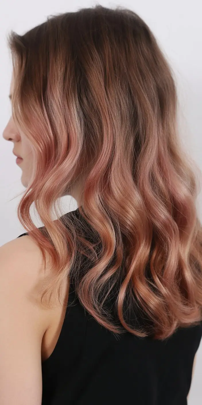 summer brunette hair color for women 2026 Warm blush melt on a lighter brunette base