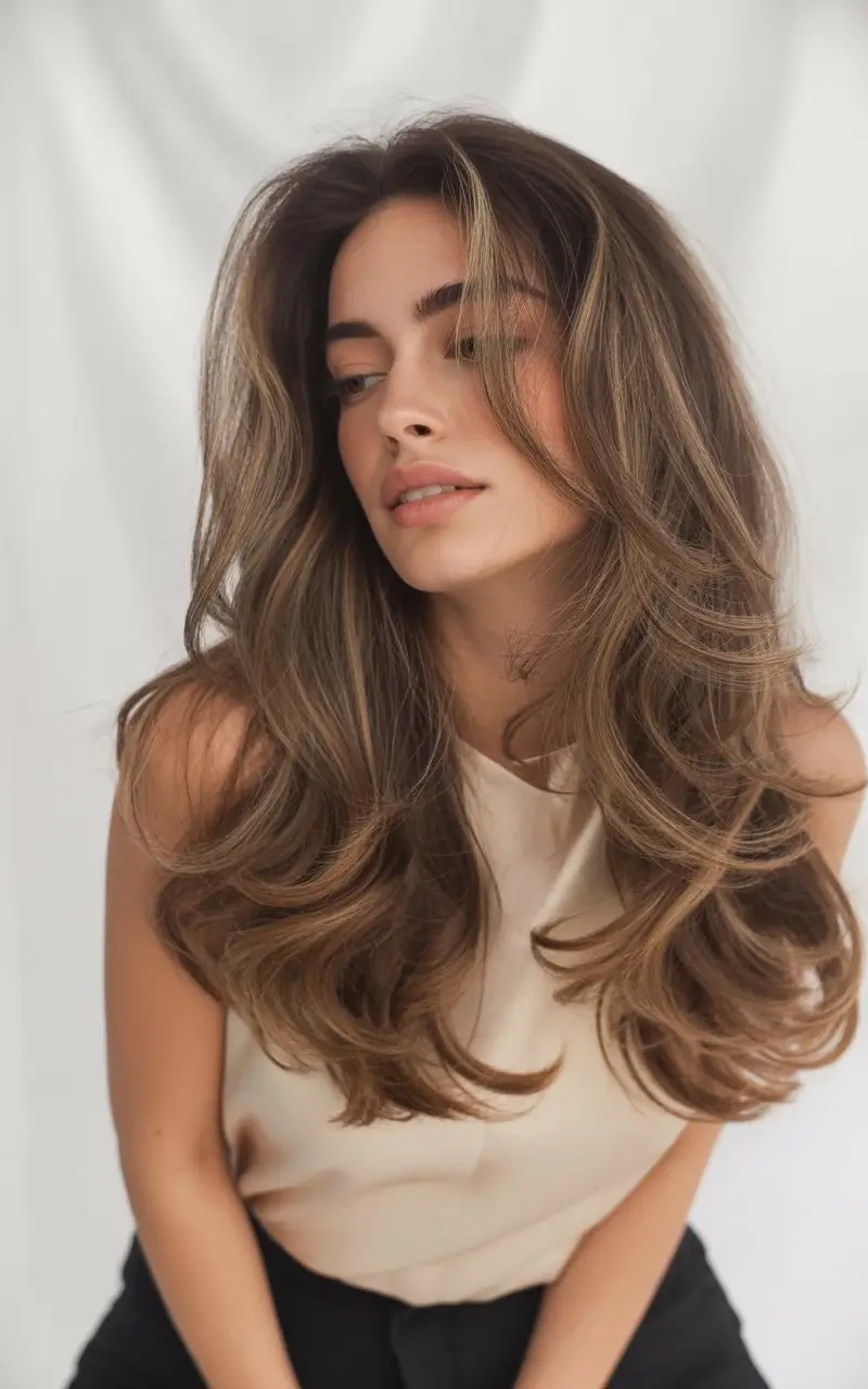 summer brunette hair color for women 2026 Layered brunette volume with sunlit dimension