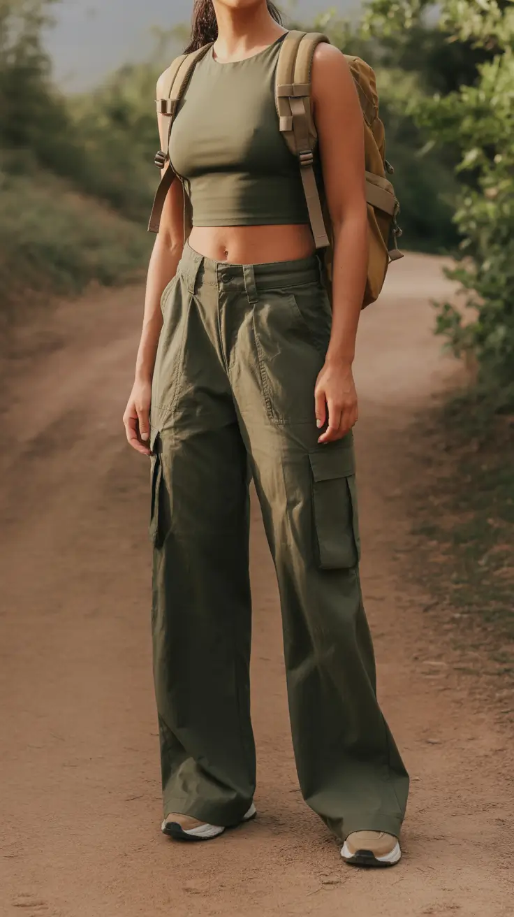 summer camping outfits for women 2026 Modern cargo set with structured silhouette and clean lines