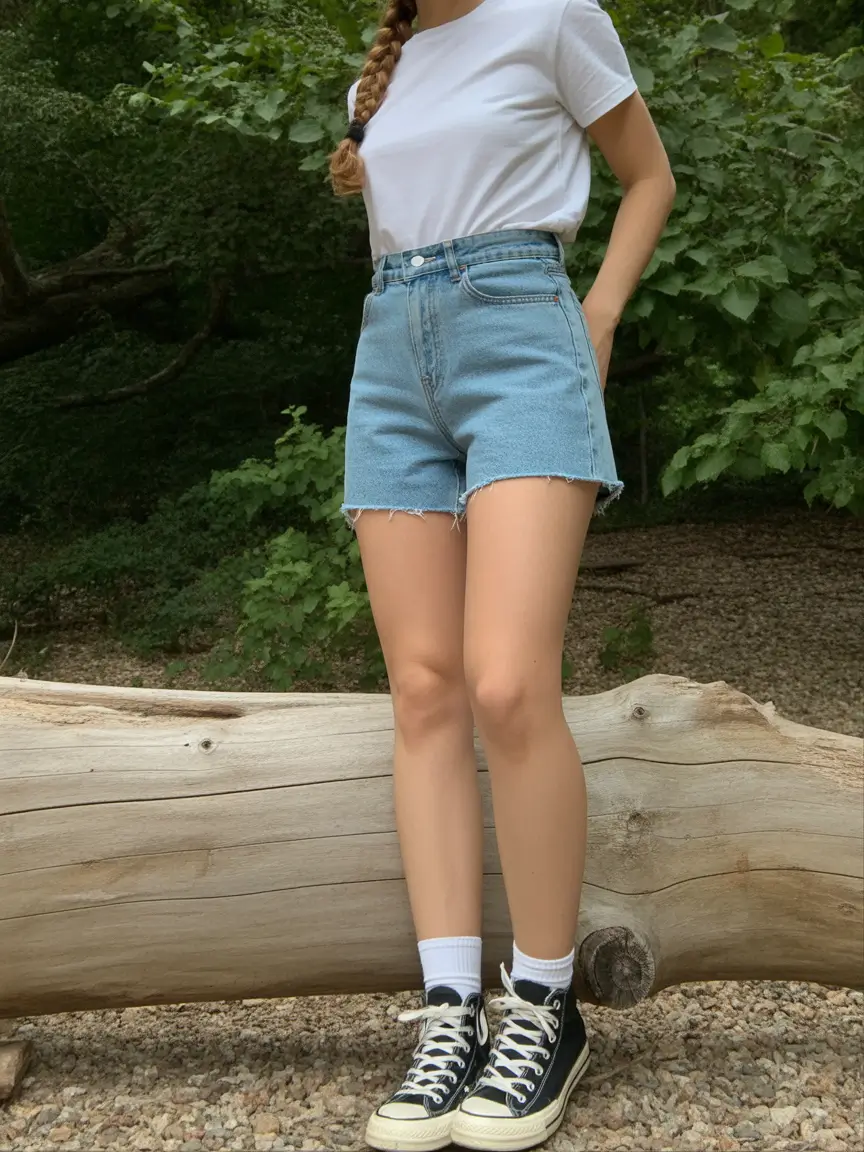 summer camping outfits for women 2026 Classic denim shorts outfit with timeless summer simplicity
