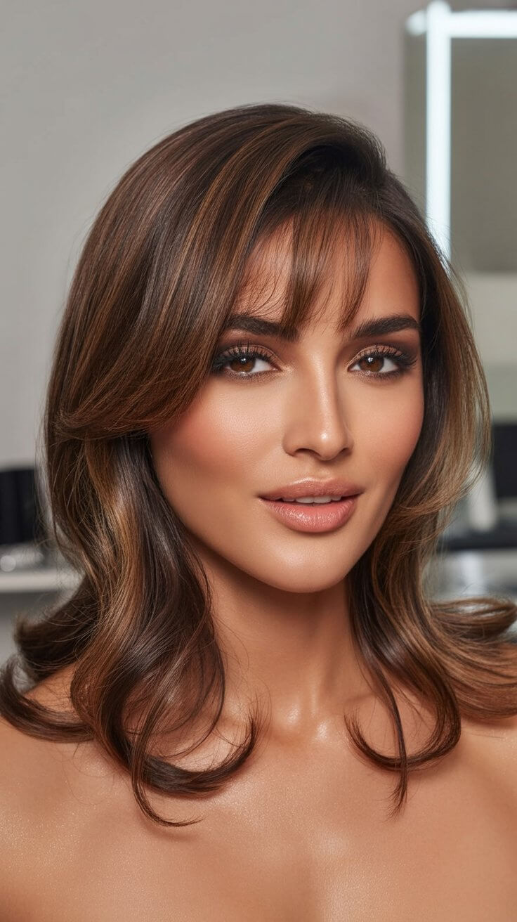 summer espresso brunette hair color for women 2026 warm espresso glow with soft curtain framing