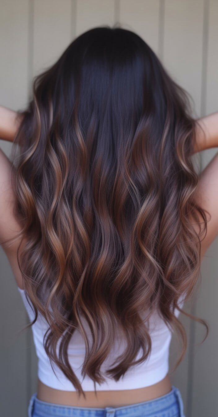 summer espresso brunette hair color for women 2026 deep espresso waves with seamless blended highlights