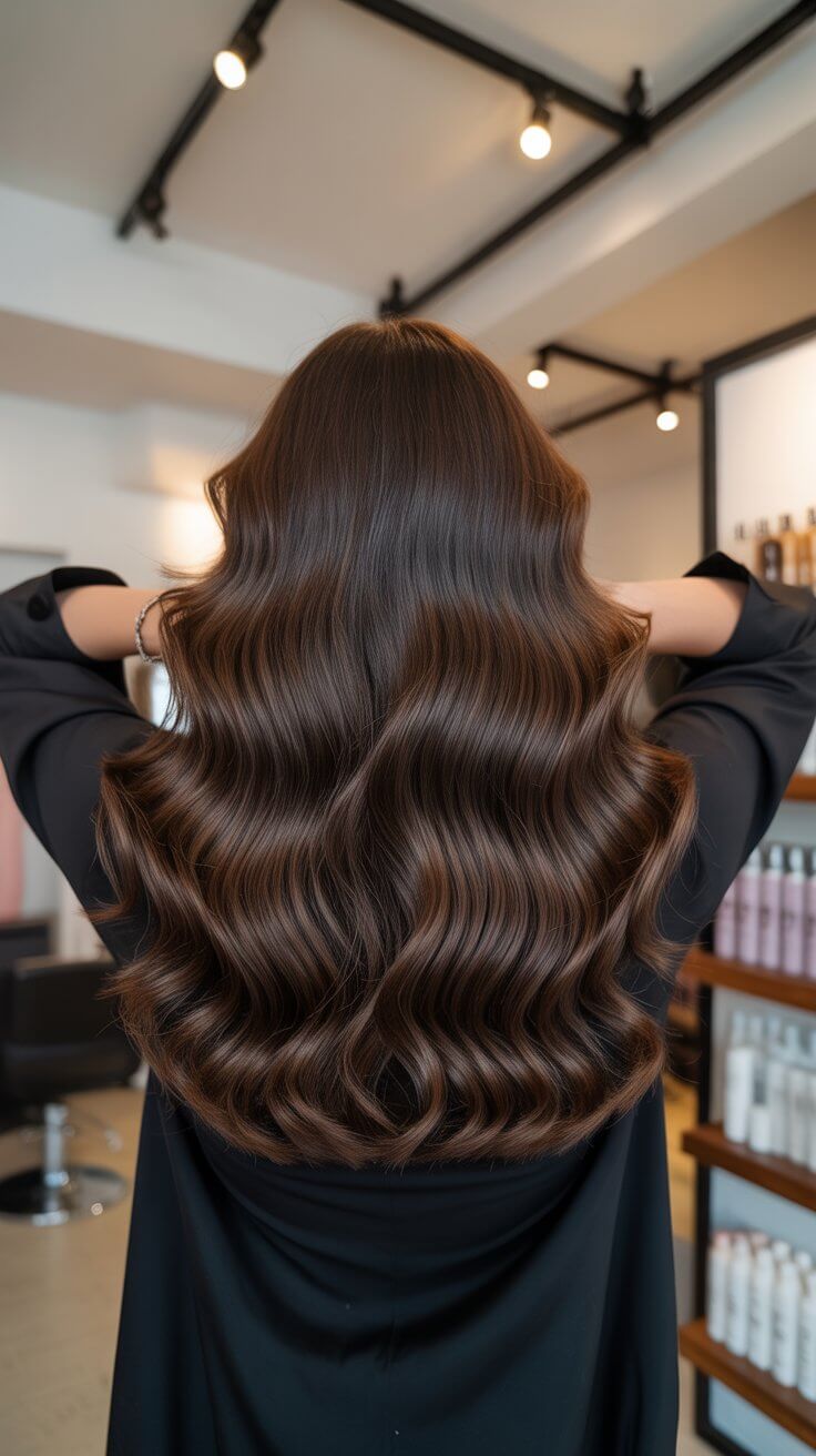 summer espresso brunette hair color for women 2026 glossy chocolate espresso waves that catch the light
