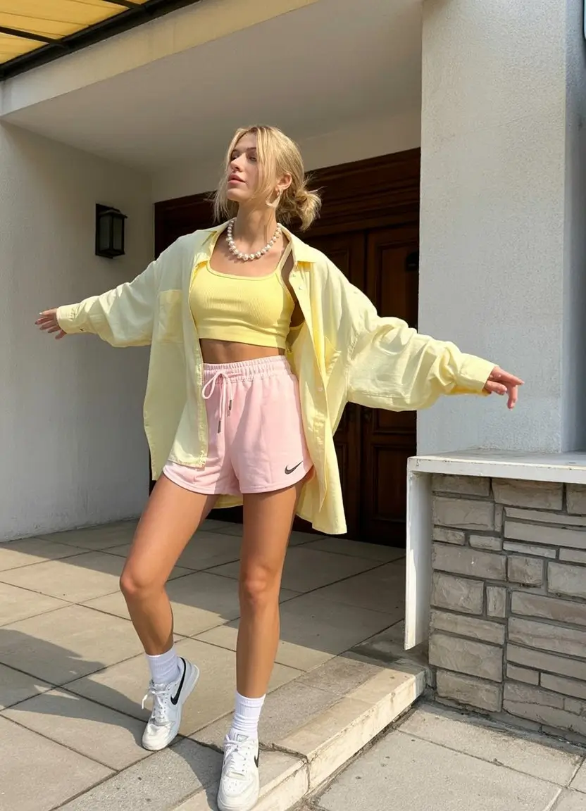 summer fashion outfits for women 2026 Sporty pastel layers with relaxed everyday comfort