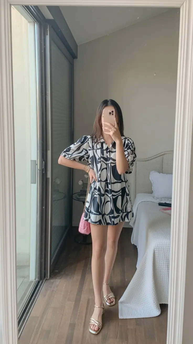 summer fashion outfits for women 2026 Oversized shirt dress with bold print and effortless attitude