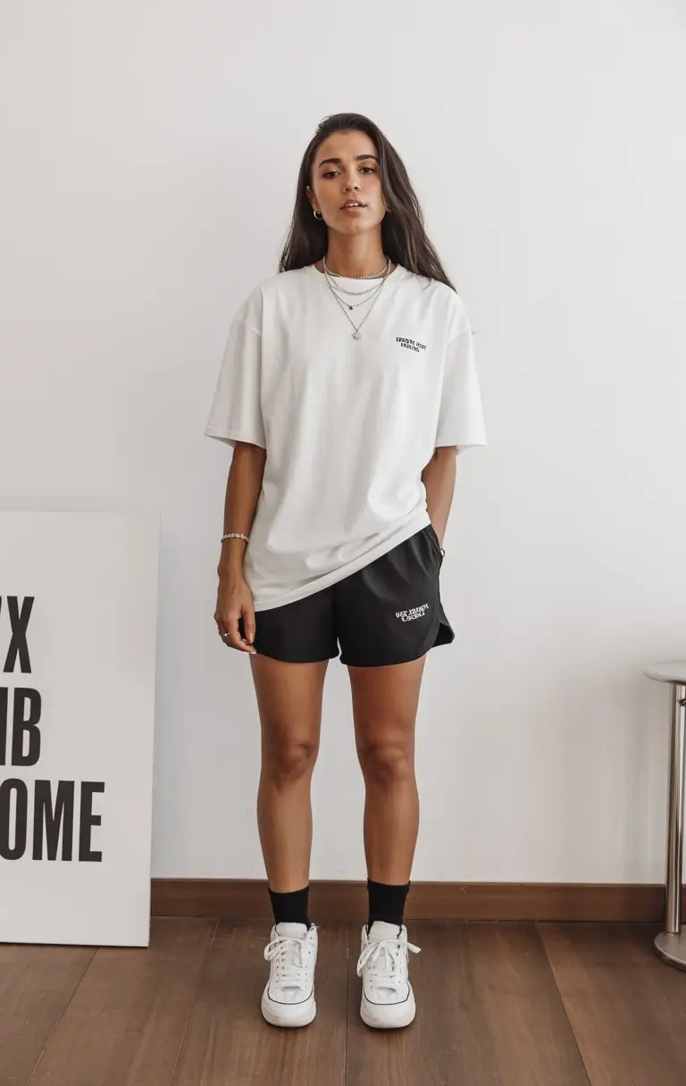 summer gym for women 2026 Relaxed oversized tee and athletic shorts simplicity