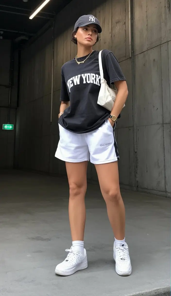 summer gym for women 2026 Sporty street mix with oversized tee and shorts