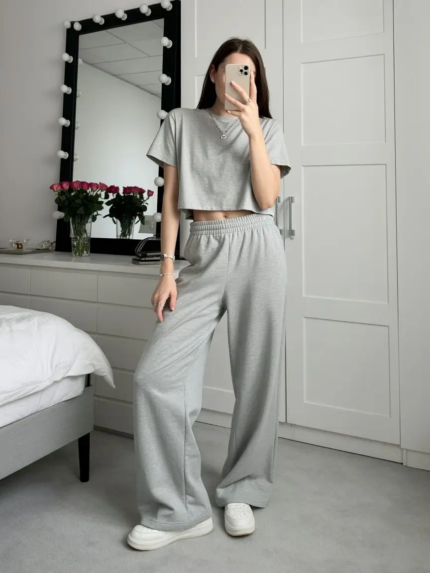 summer gym for women 2026 Neutral lounge inspired gym set with soft structure