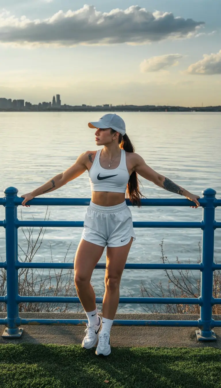 summer gym for women 2026 Fresh white active set with outdoor energy