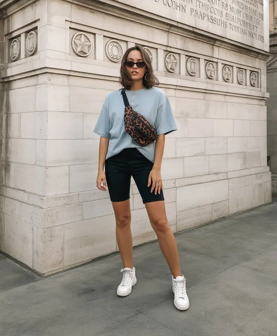 summer gym for women 2026 City ready biker shorts and oversized tee energy