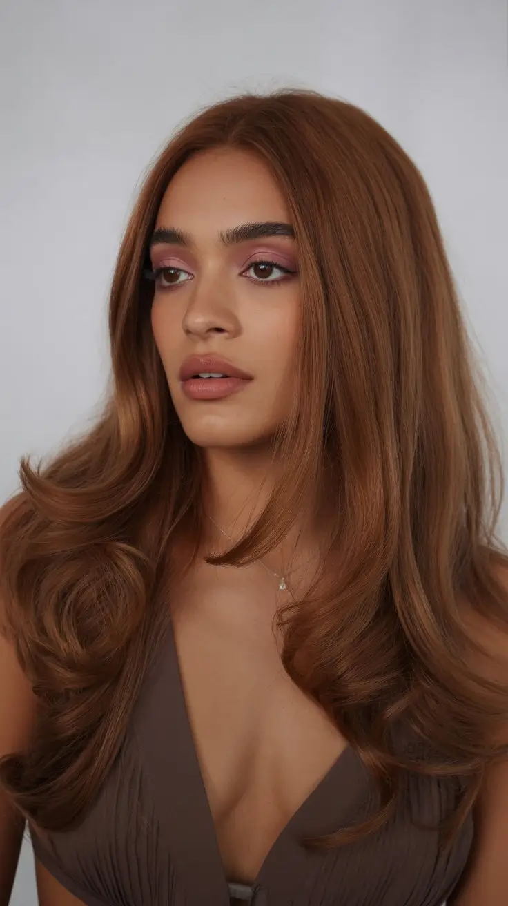 summer hair color for brown skin women 2026 Soft copper glow with a sunlit finish