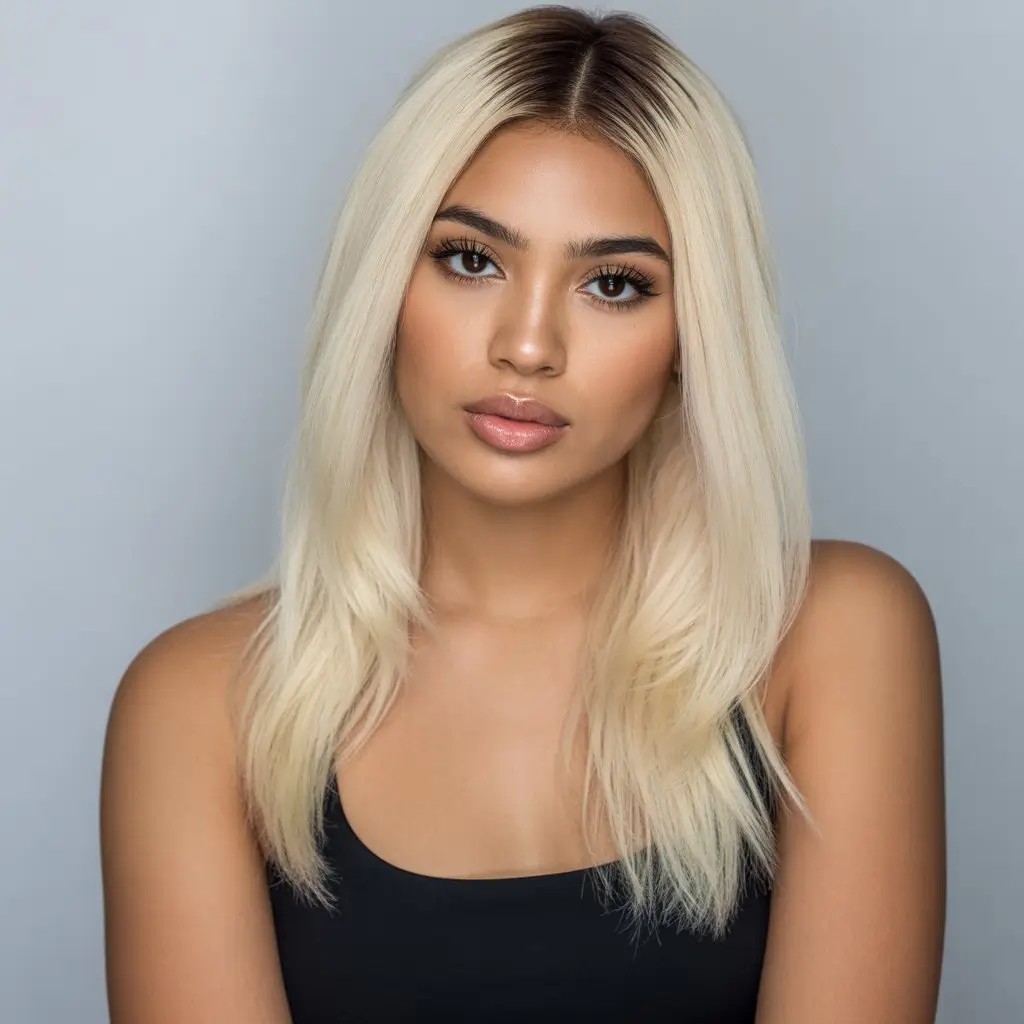 summer hair color for brown skin women 2026 Platinum blonde sleek length with high impact shine