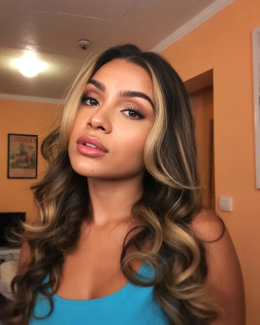 summer hair color for brown skin women 2026 Face framing blonde streaks with bold contrast