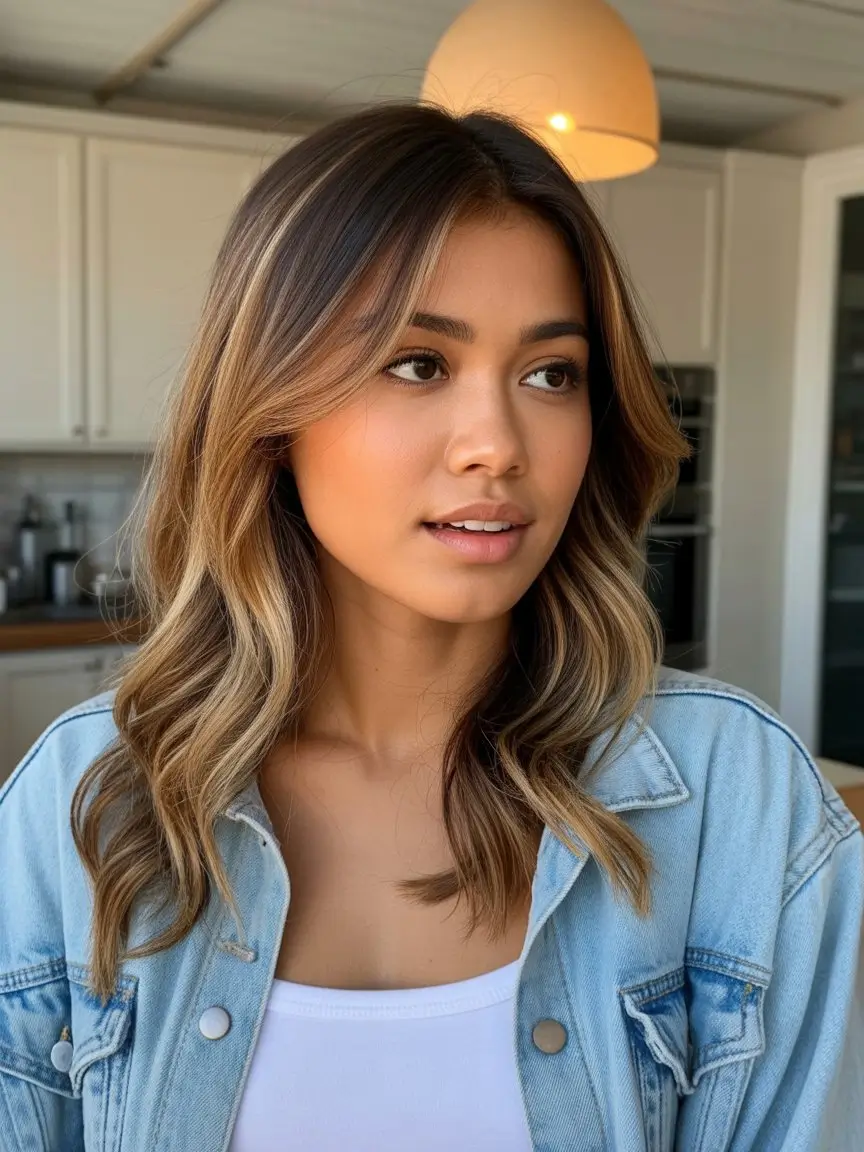 summer hair color for brown skin women 2026 Cool beige balayage with effortless dimension