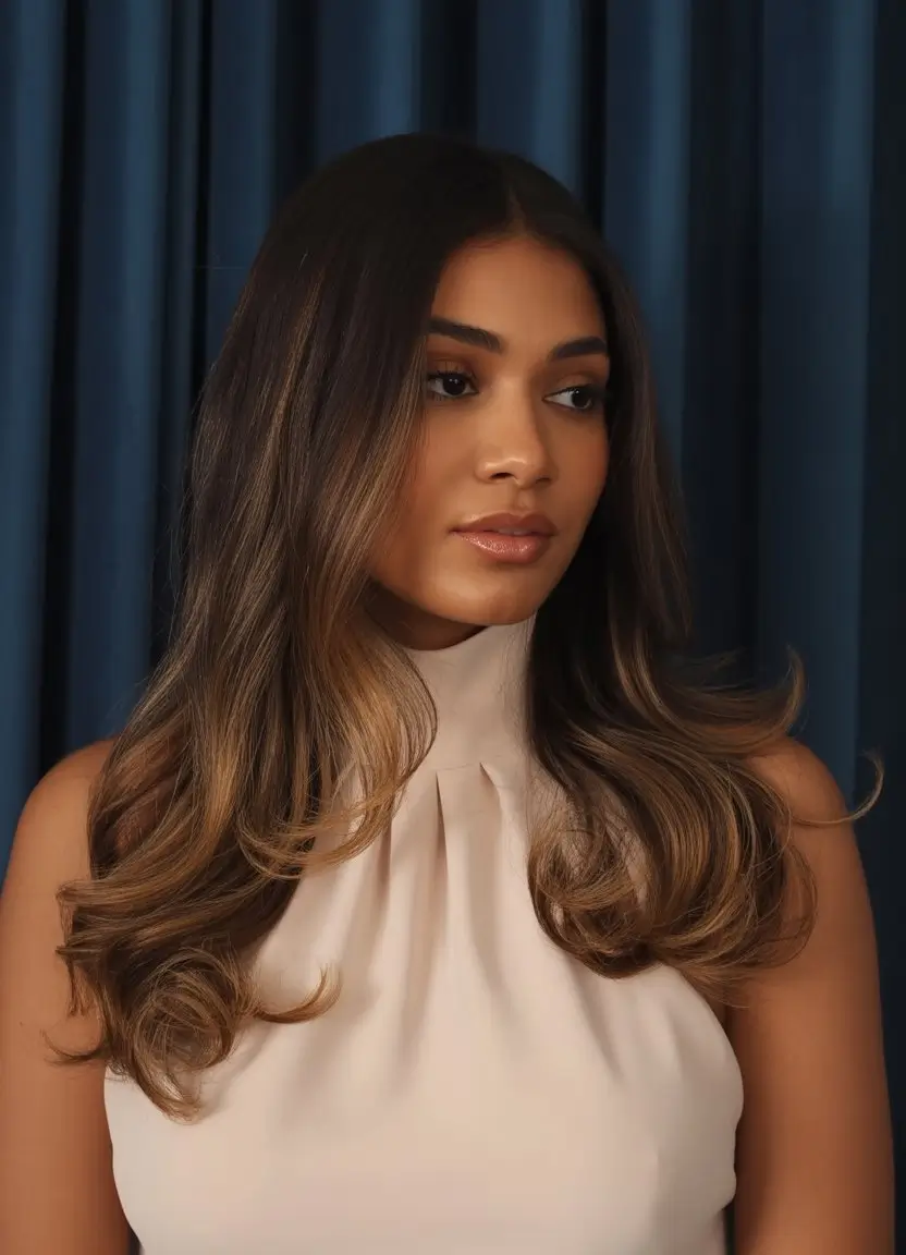 summer hair color for brown skin women 2026 Soft brunette waves with a luminous blended finish