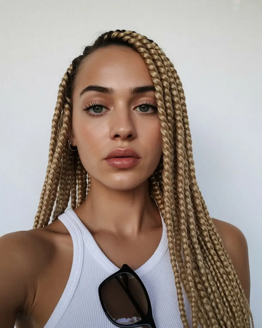 summer hair color for brown skin women 2026 Golden braids with a sunlit edge