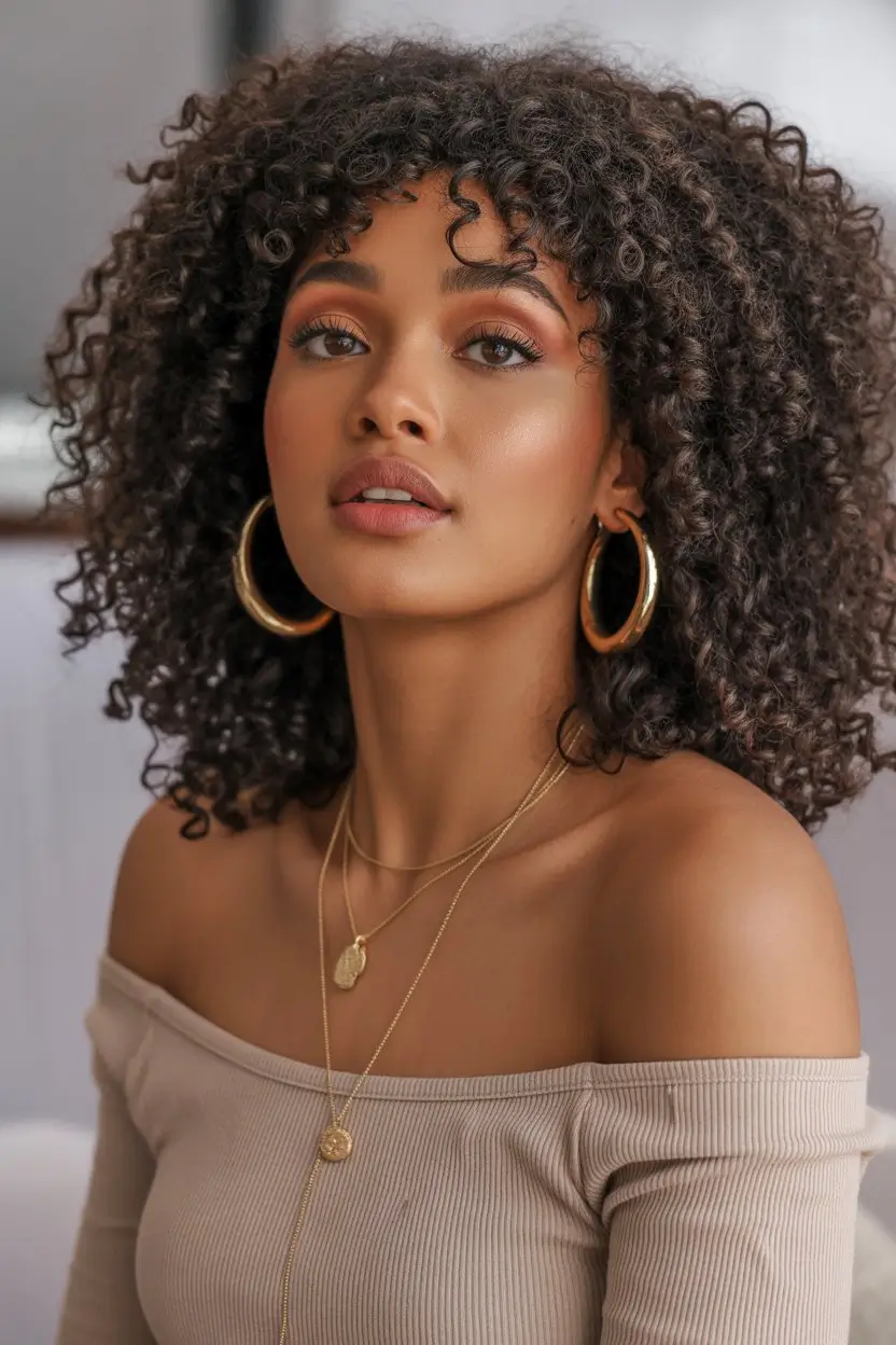 summer hair color for dark skin women 2026 Soft natural curls with deep mocha shine