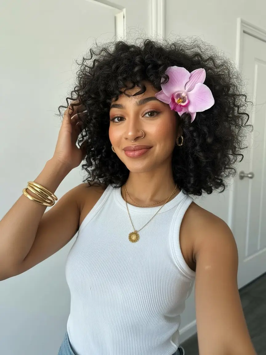 summer hair color for dark skin women 2026 Natural curly volume with deep espresso richness