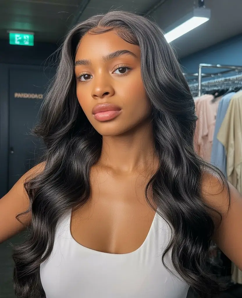 summer hair color for dark skin women 2026 Glossy jet black layers with a modern polished finish