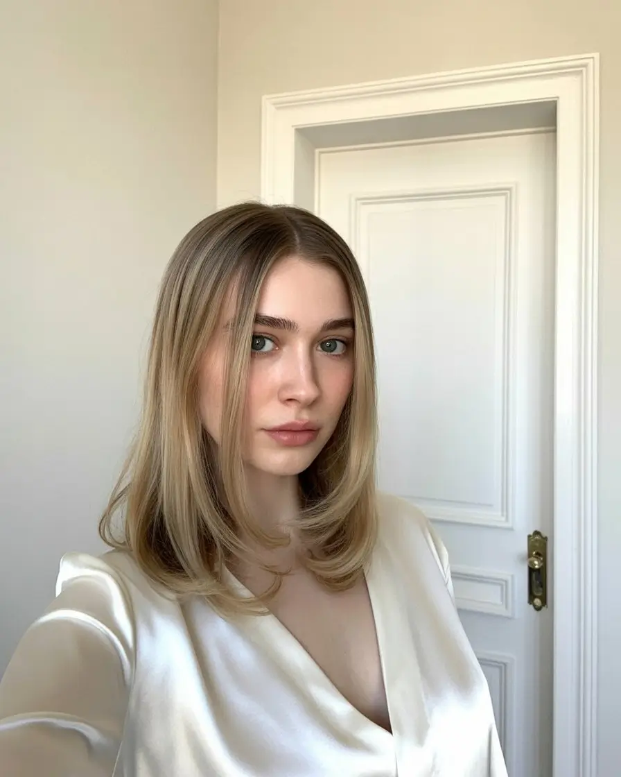 summer hair color for light skin women 2026 Soft Neutral Blonde Lob with Airy Layers