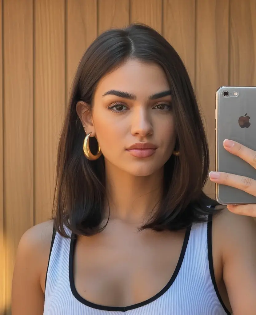 summer hair color for light skin women 2026 Chocolate Brown Midi Cut with Clean Finish