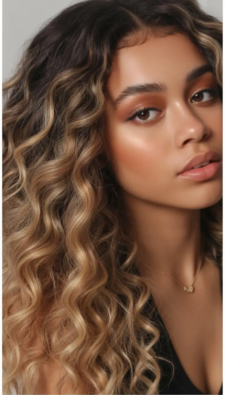 summer hair color for tan skin women 2026 blonde curly highlights