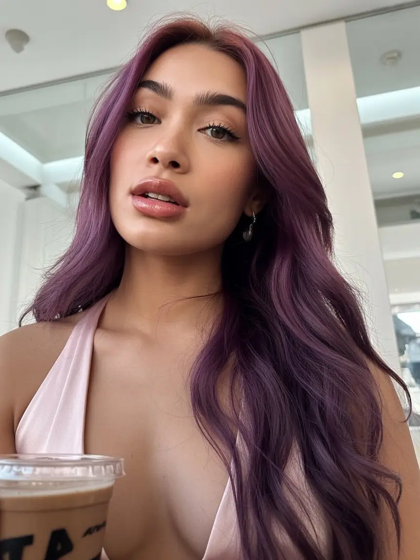 summer hair color for tan skin women 2026 deep plum waves