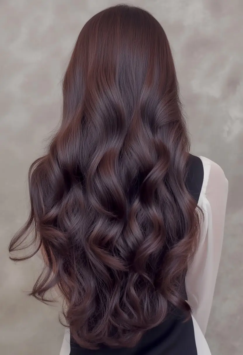 summer hair color ideas for brunette women 2026 Chocolate Silk Waves with Subtle Depth