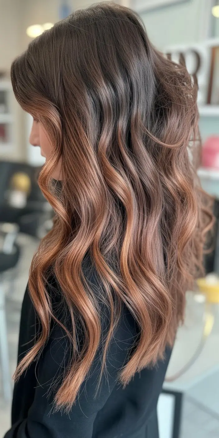 summer hair color ideas for brunette women 2026 Soft Caramel Waves That Melt into Light
