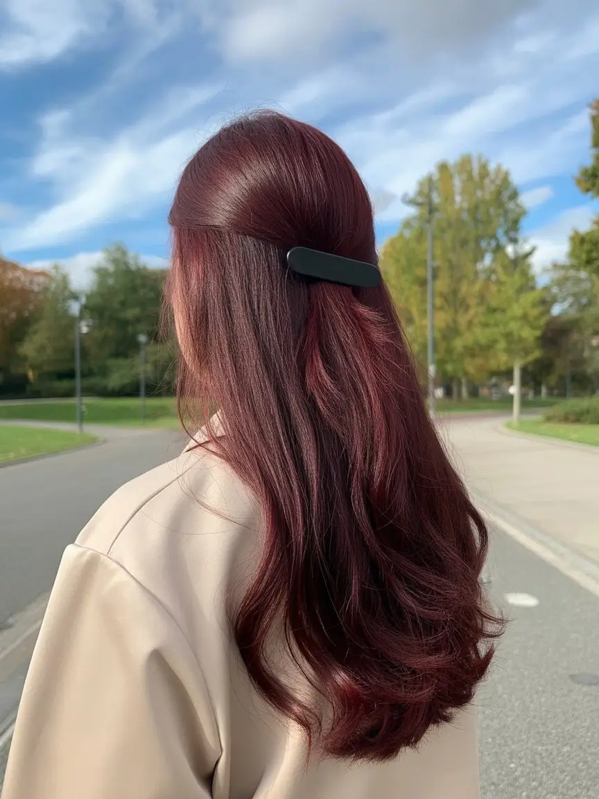 summer hair color ideas for brunette women 2026 Deep Cherry Brunette with Subtle Vivid Undertones