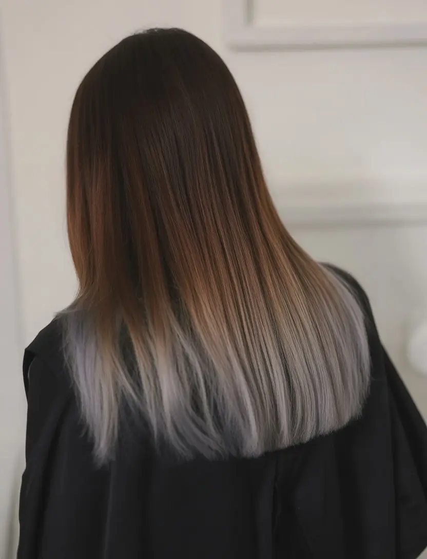 summer hair color ideas for brunette women 2026 Soft Ombre Fade with Cool Ash Ends
