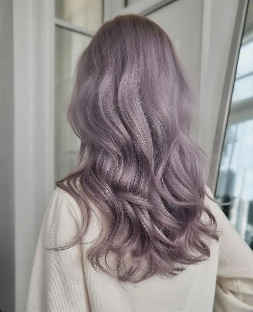 summer hair color ideas for women 2026 Dusty lavender blonde with soft flowing waves