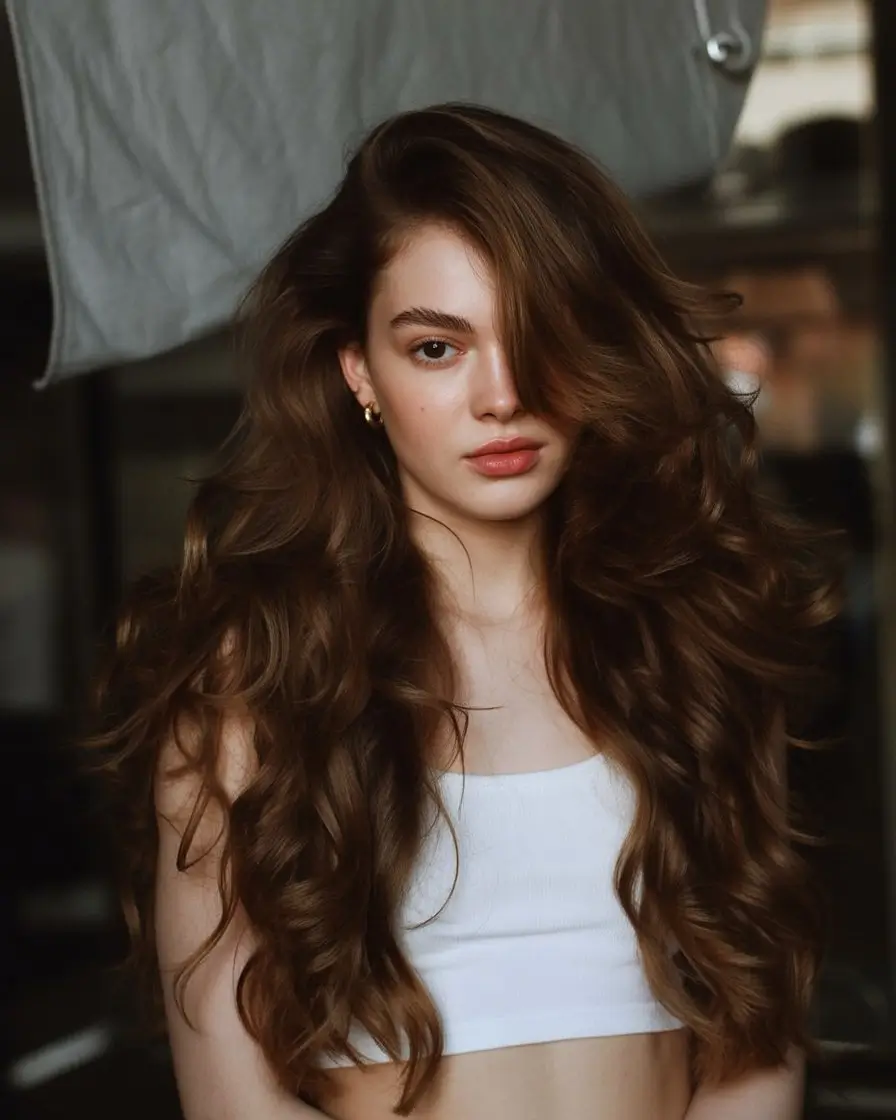 summer hair color ideas for women 2026 Rich chocolate brunette with soft voluminous waves