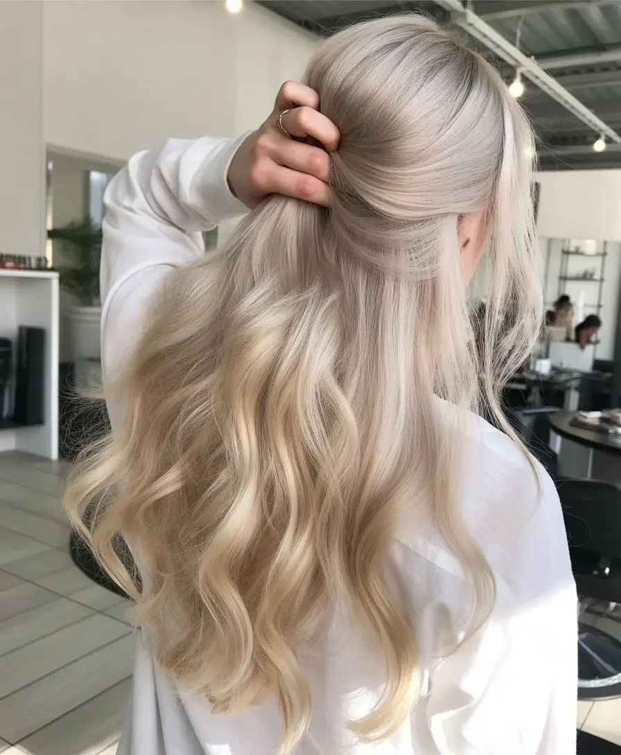 summer hair color ideas for women 2026 Muted platinum waves with soft creamy undertones