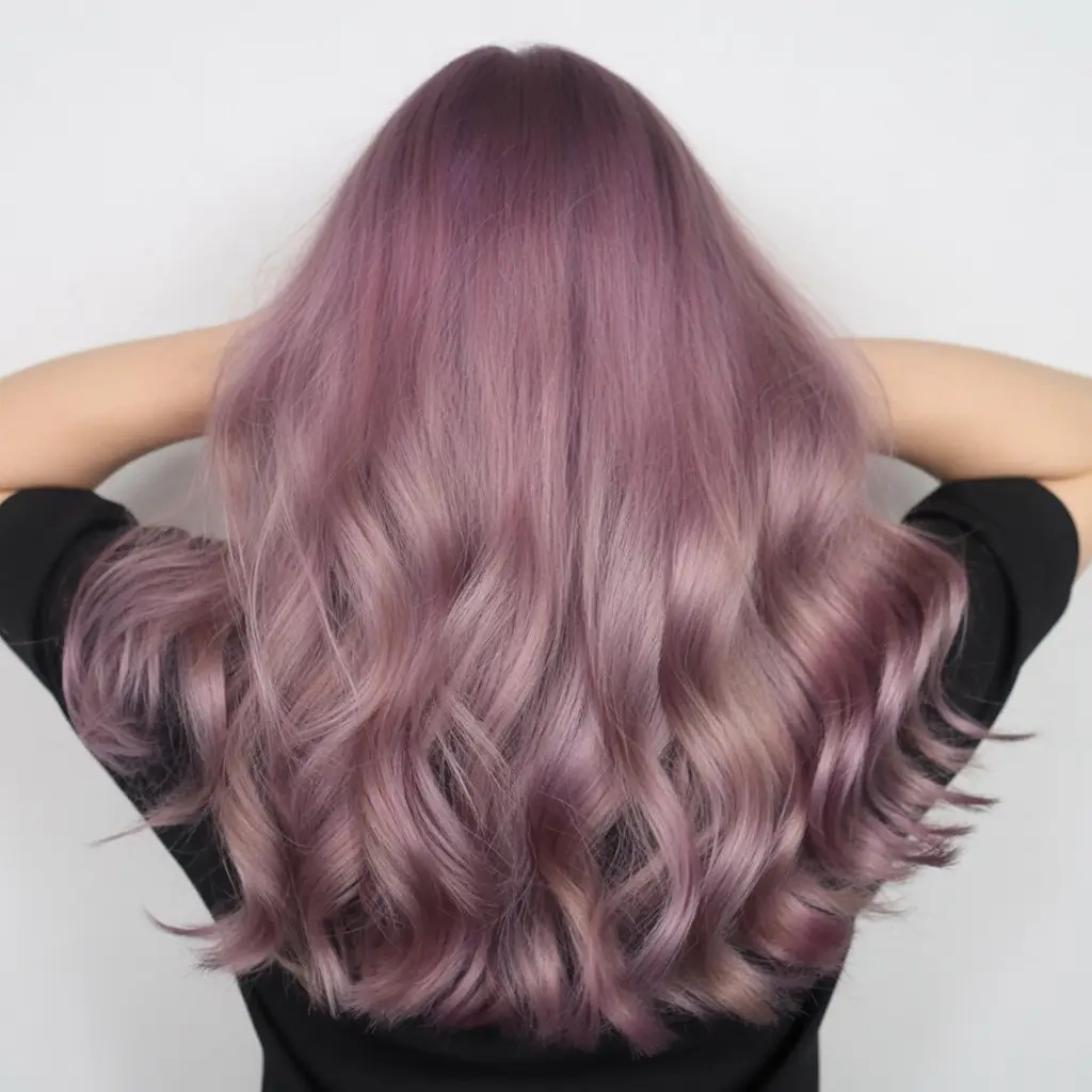 summer hair color ideas for women 2026 Muted rose mauve waves with a soft satin finish