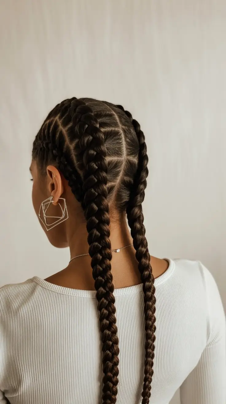 summer hairstyles for black women 2026 Double braids with clean parting and a sporty finish