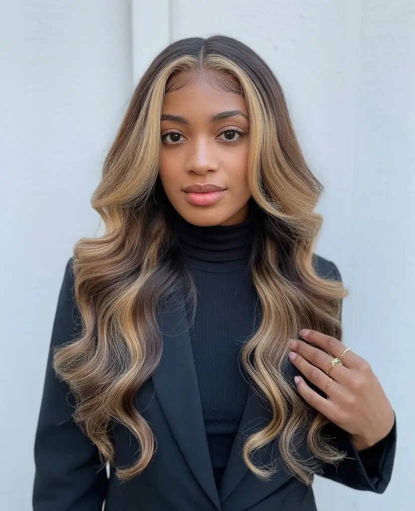 summer hairstyles for black women 2026 Long layered waves with soft blonde framing