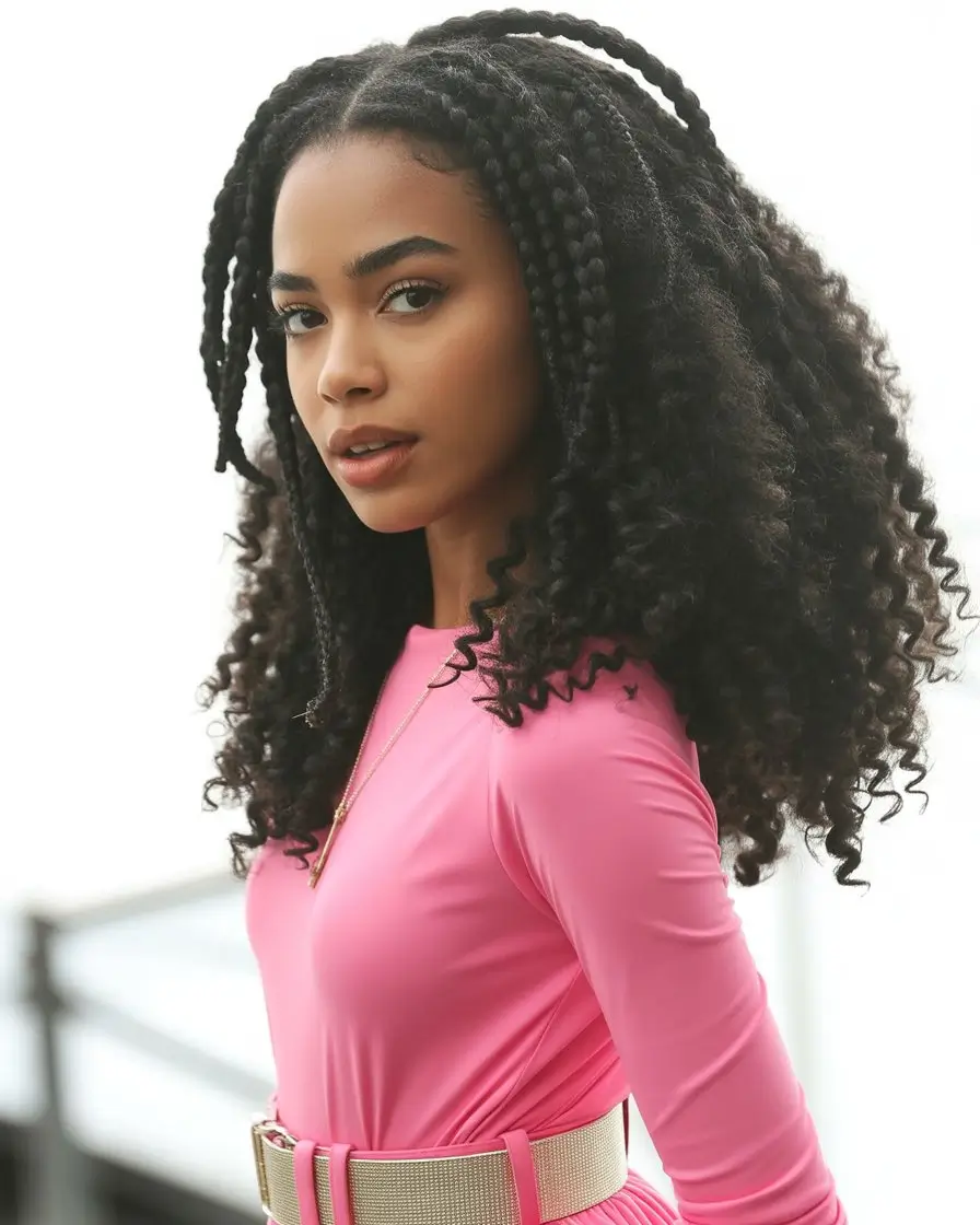 summer hairstyles for black women 2026 Half braided volume with natural curls and contrast