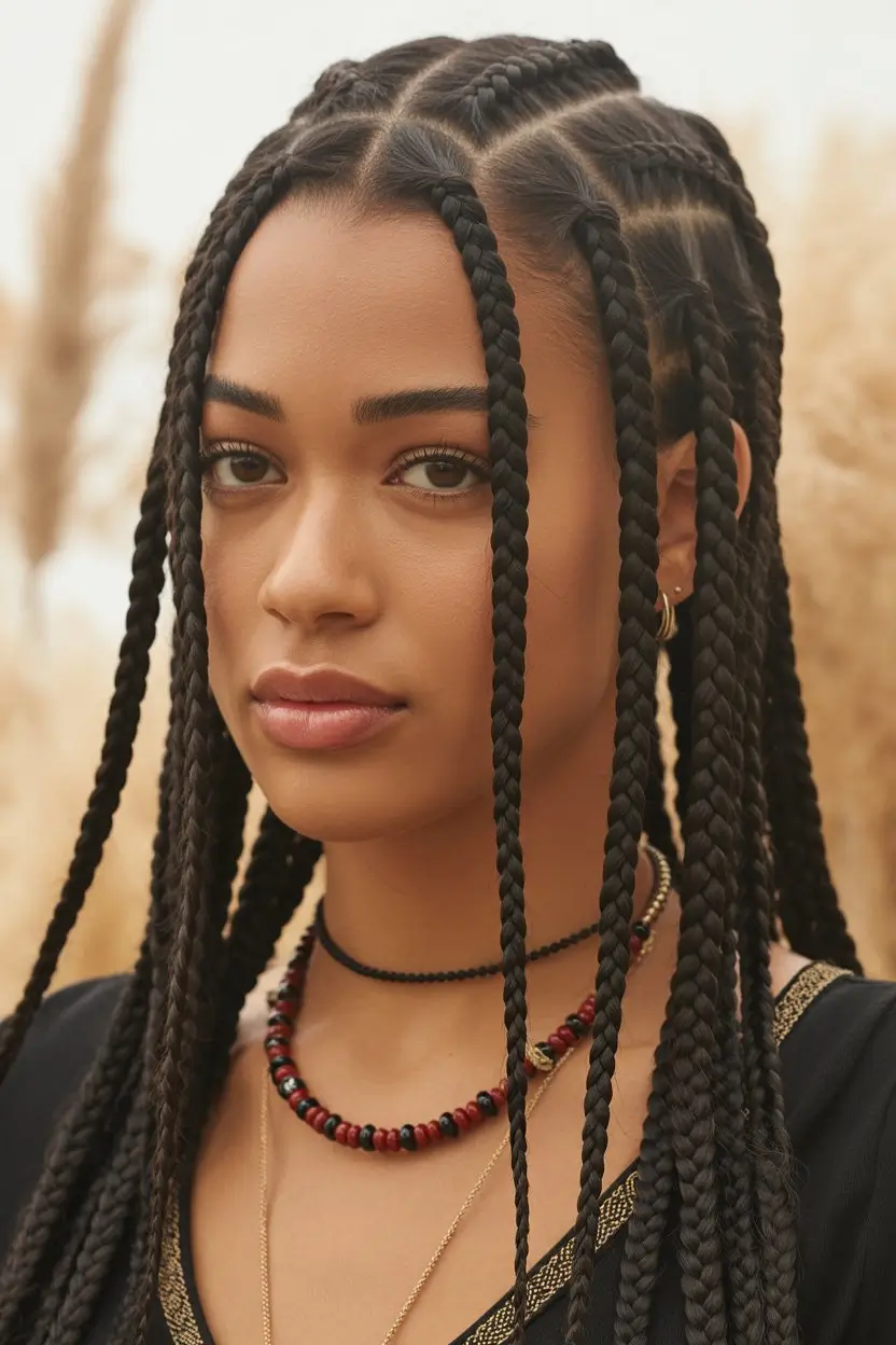 summer hairstyles for black women 2026 Geometric braids with clean sections and length