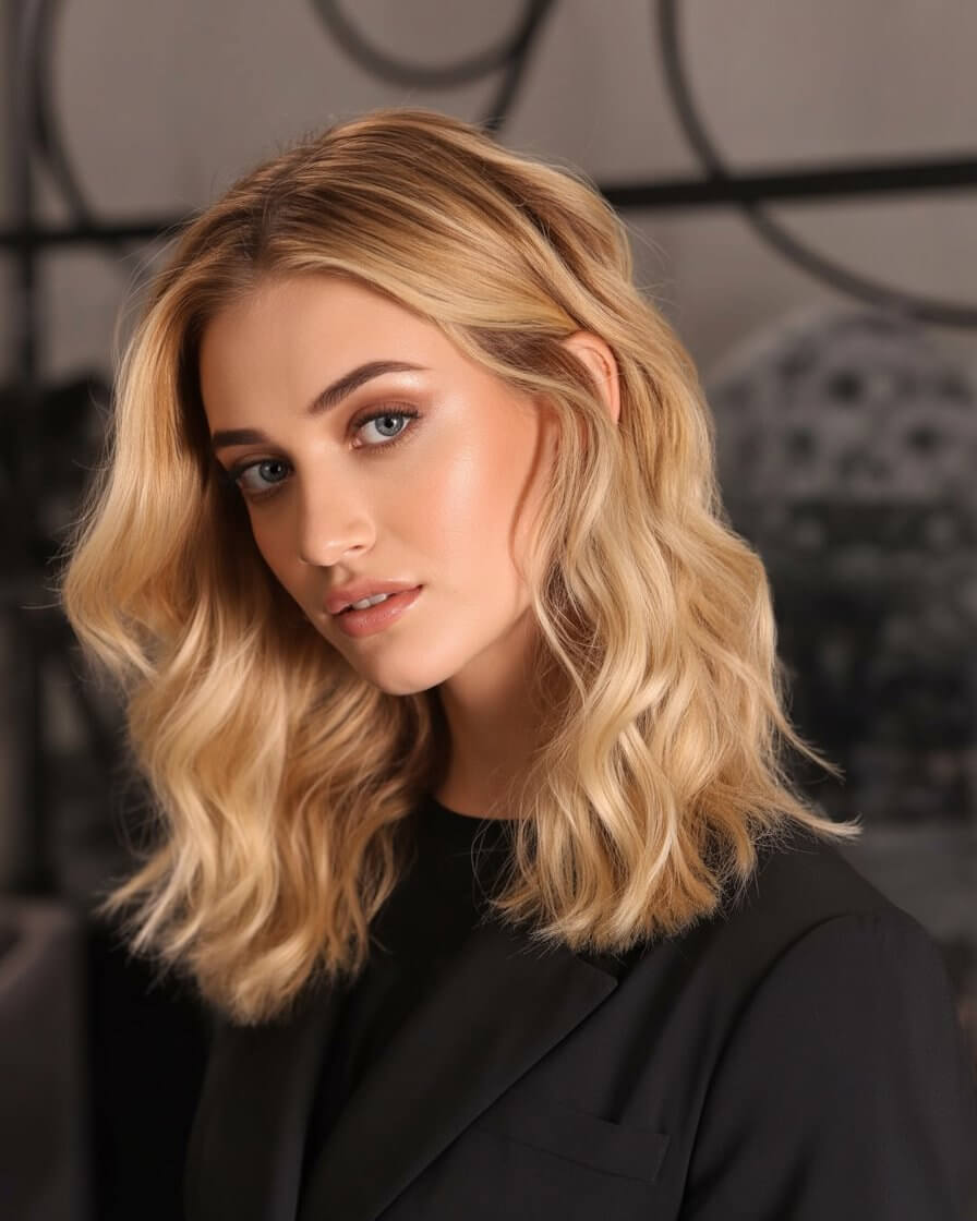 summer money piece hair color for women 2026 honey blonde waves with subtle money piece glow